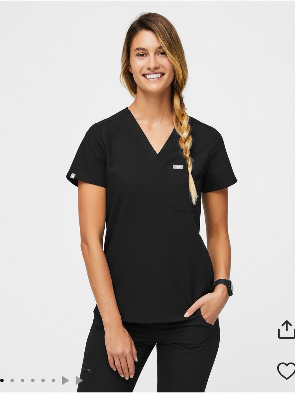 Figs Black Catarina One Pocket Scrub Top XS
